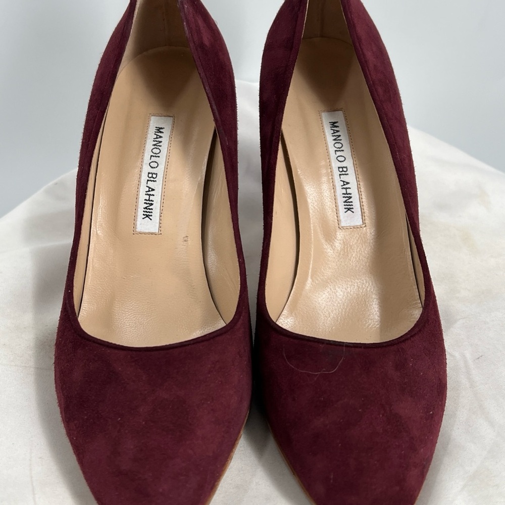 Manolo Blahnik Women's Tucciototo Block-Heel Suede Pumps Size 40 EU 10 US 90mm - Picture 4 of 13
